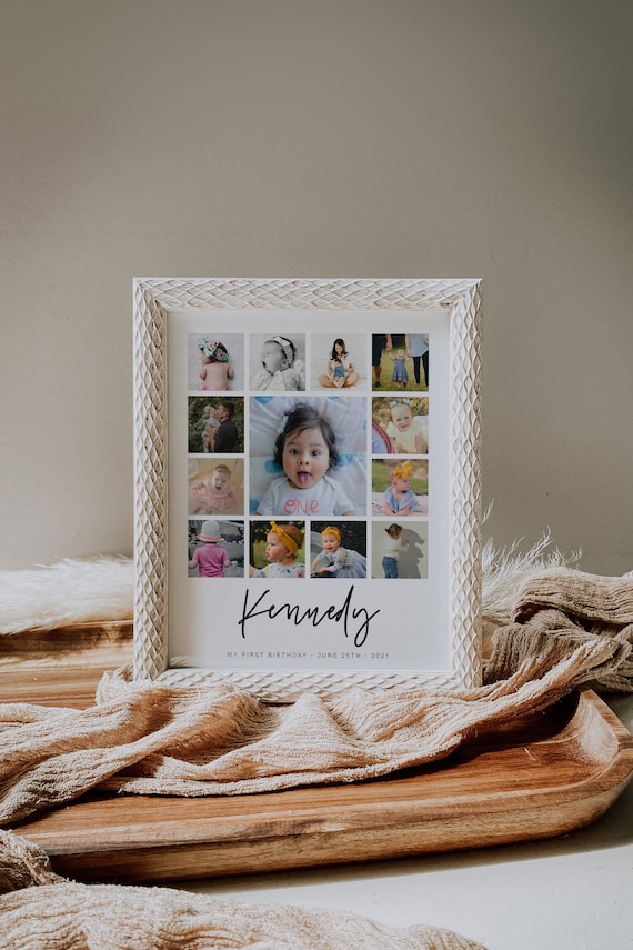 1歳の誕生日1フォトコラージュカスタム写真 ポスターZazzle.co.jp