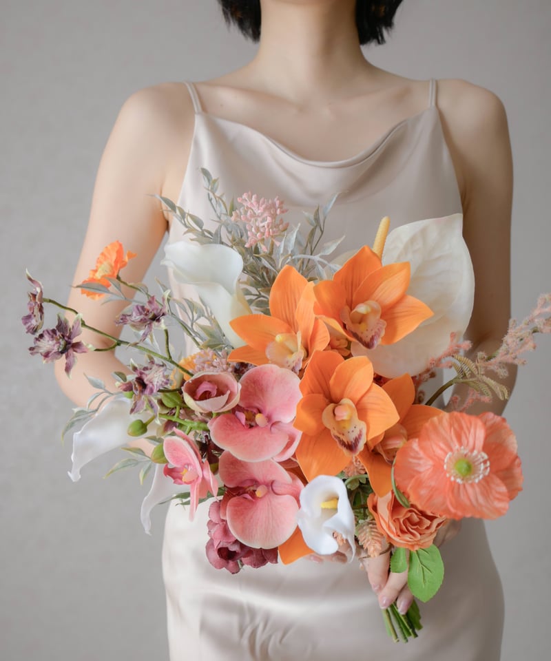 結婚式 ブーケ ウェディング 造花 ブーケ ウェディングブーケ 造花ブーケ オレンジ色 ブライダルブーケ ラウンドブーケ トスブーケ 結婚式 花束花嫁 前撮り 結婚祝い 贈り物 フラワーギフト バラ プレゼント 二次会 贈答品 披露宴 楽天市場 花嫁 ブーケ ウエディング