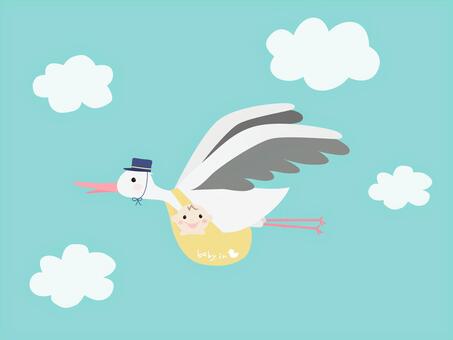 コウノトリと赤ちゃんイラストのフリー素材イラストイメージ