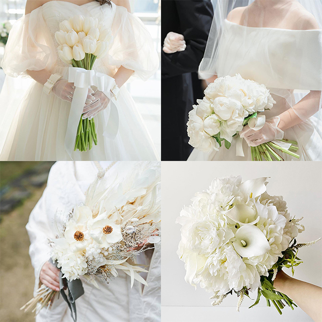 つまみ細工のボールブーケ ホワイト白 羽二重 正絹 結婚式前撮り 白