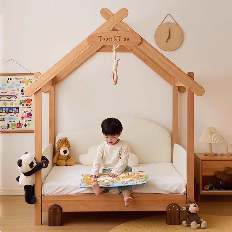 Amazon木製子供ベッド、子供用収納引き出し2つ、収納ラック ハウスベッド、子供部屋ベッド、ベッドフレーム 女の子と男の子 ベッド カーテン付き 天然色 子ども用ベッドフレーム・マットレスセット オンライン通販