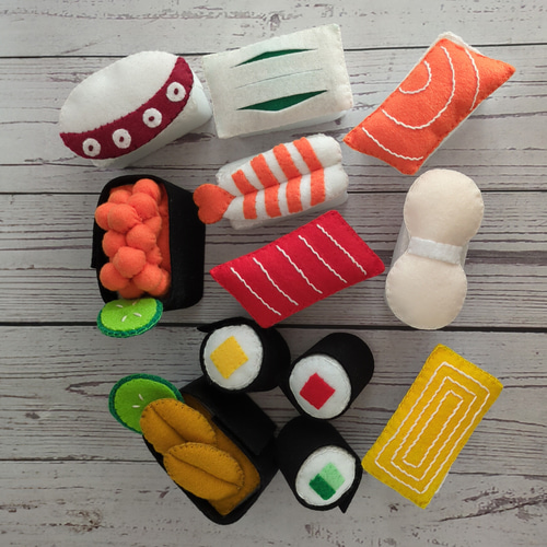 フェルトままごと 型紙 フェルト寿司 手作りおもちゃ おすし屋さんごっこ 手芸 寿司 すし 握り寿司