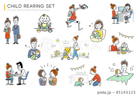 仕事と子育てを両立。働くママのイラスト素材。218315851 毎月1点無料 フリー のストックフォト イメージマート
