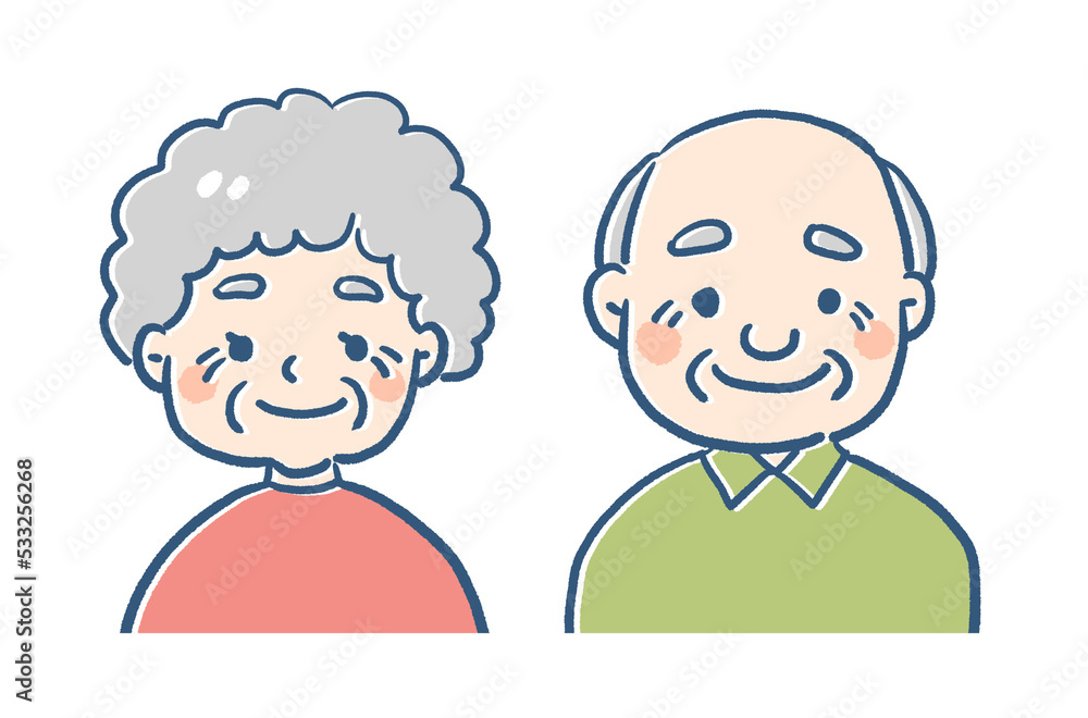 おじいちゃとおばあちゃんの似顔絵のイラスト無料のフリー素材 イラストエイト