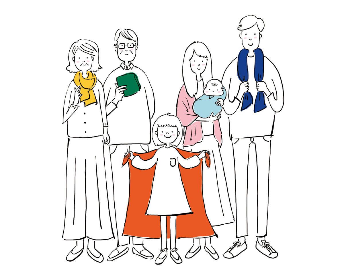 女の子のいる3人家族のイラスト - ONWAイラスト