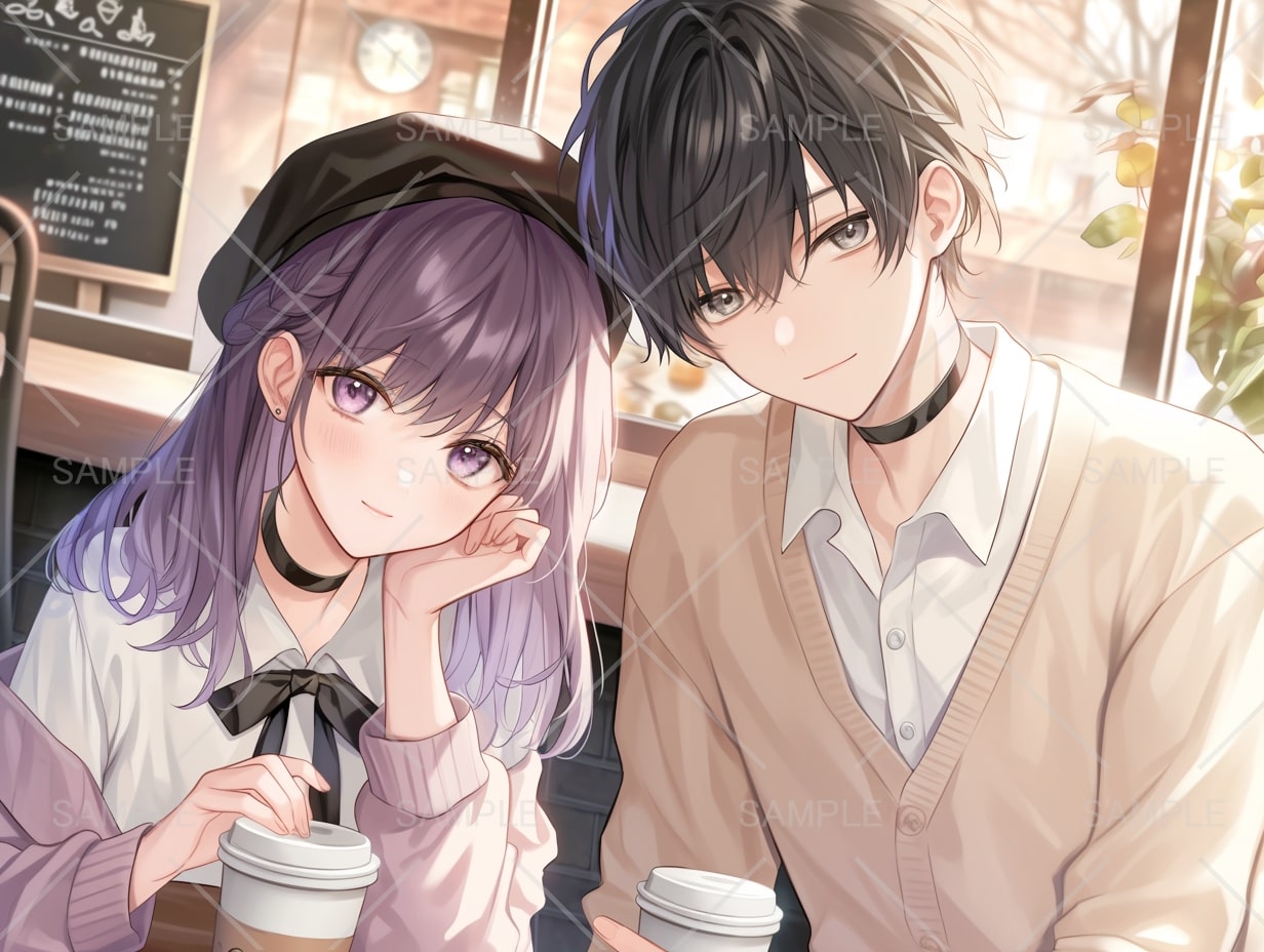 かわいいペア画アイコンの猫耳フードツーショットイラスト・フリー素材なら「シンテリ」