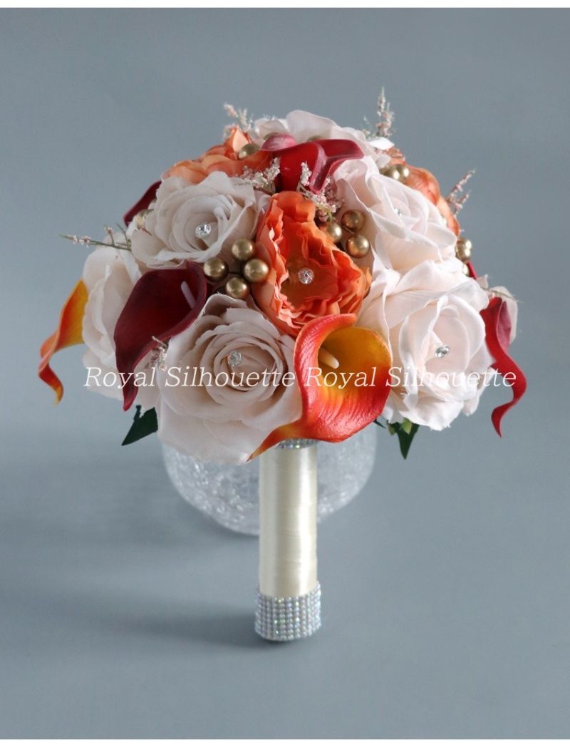 ウェディングブーケ・ブートニア アーティフィシャルフラワー テラコッタオレンジ