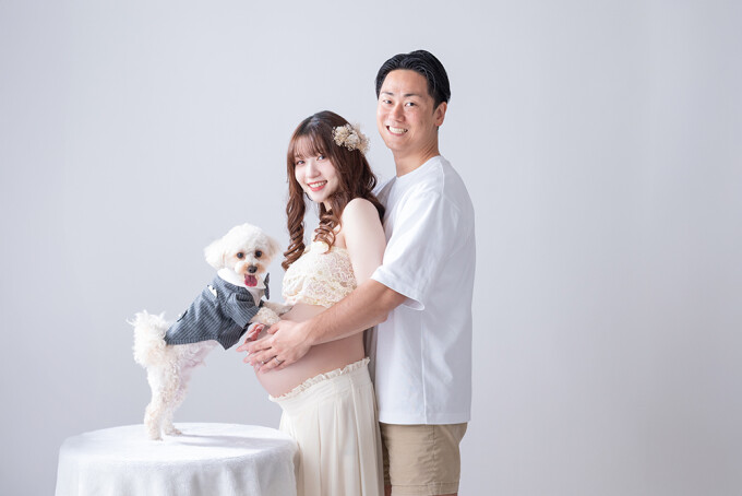 わんちゃんと一緒にマタニティフォト札幌市西区で愛犬とマタニティフォトなら - スタジオ夢物語 札幌