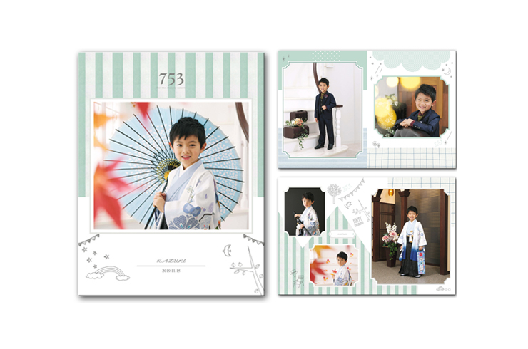 七五三 ブルー・ピンクおしゃれフォトブックパーフェクトフォトでフォトアルバム作成