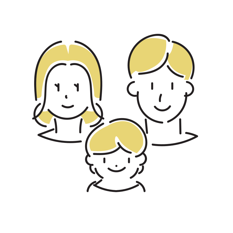 仔犬と４人家族のイラスト ソフト