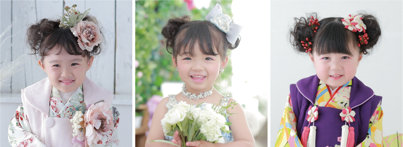 七五三 人気ヘアスタイル紹介①スタジオキャラット七五三・お宮参り・成人式・マタニティフォトの写真撮影