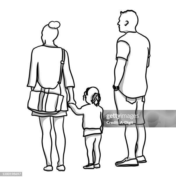 手をつなぐ3世代家族の後ろ姿イラスト 祖父母・両親・子供のシンプルでかわいい後ろ向きファミリー イラスト素材7671158- フォトライブラリ