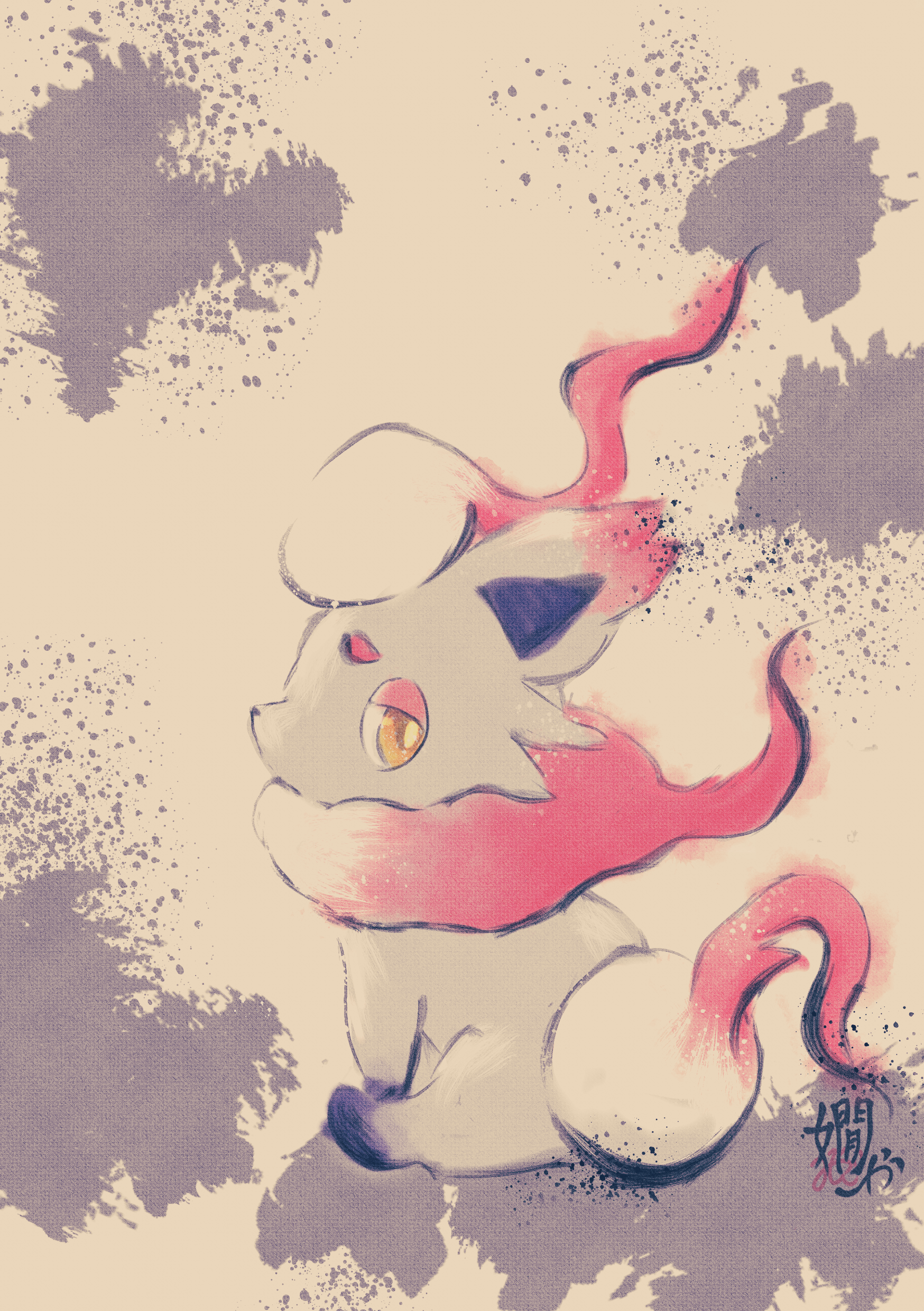 ひたすらピンクの綿あめなゾロアをもふりたい。 ヒスイゾロアのぬいぐるみをもふっていたらいつの間にか描いてました。ごめん」天結🍑の漫画