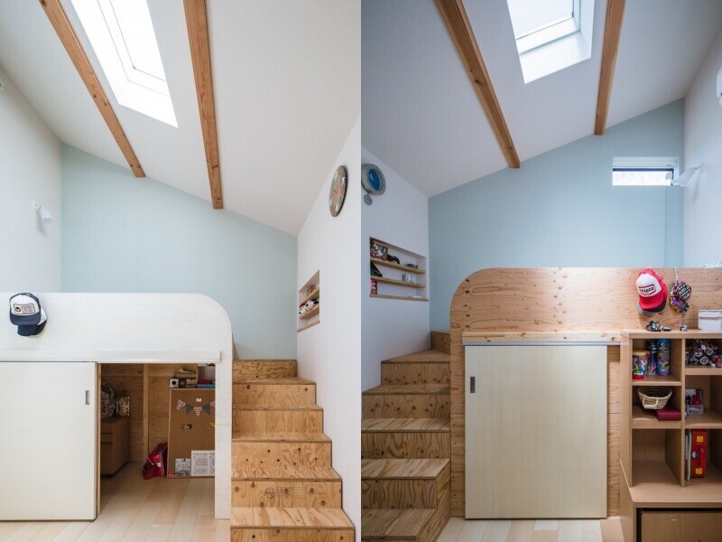 子供部屋の色に合わせた簡単開閉間仕切り仕様 お客様の実例集 施工例ノーマンジャパン