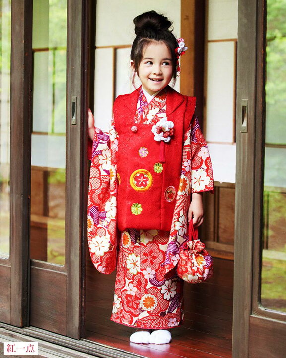 七五三 3歳 女児 被布 着物 セット 正絹 ヒッタ花遊び 朱色 紫 被布コート 赤 SPF20 女の子 三歳 3才 三つ身着物 753 フルセット七五三セット 子供用 こども キッズ 着物セット お祝い着 祝着 袷 購入 販売 振袖 振袖セット 古典 高級 和装 絹 紅一点fu205s