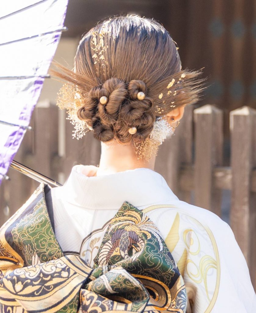 ドライフラワー 金箔 パール Uピン ヘアピン 結婚式 パーティ ヘアアレンジ