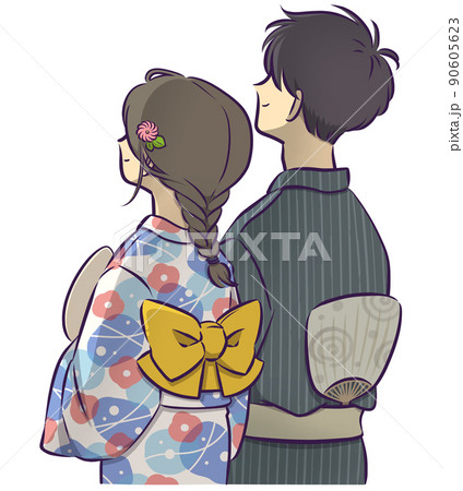 高校生カップルの後ろ姿のイラスト素材49963509- PIXTA