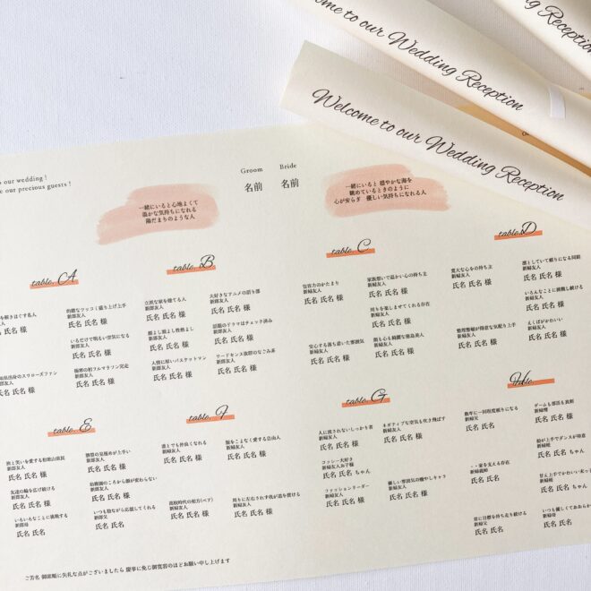 席次面の高砂席ににお子様名 席 を記載ウエディングペーパーアイテム作成ショップ