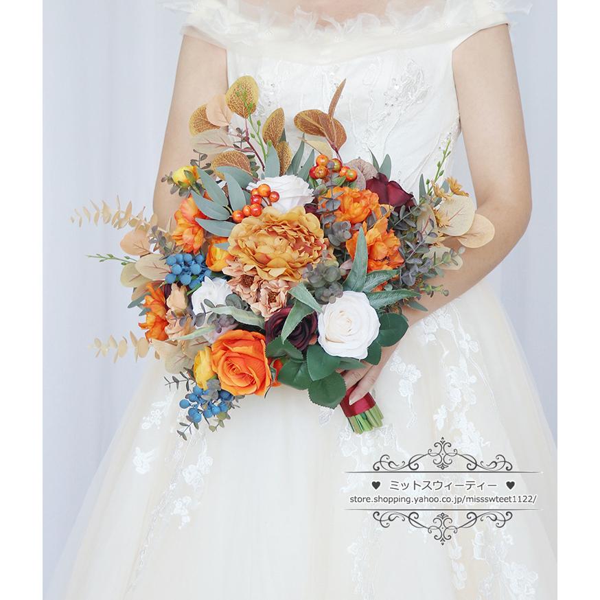 Ling's moment バーントオレンジ ウェディングゴールドフープブーケ ブライドメイド用、6個セット、ブライダルシャワー、セレモニー記念日用