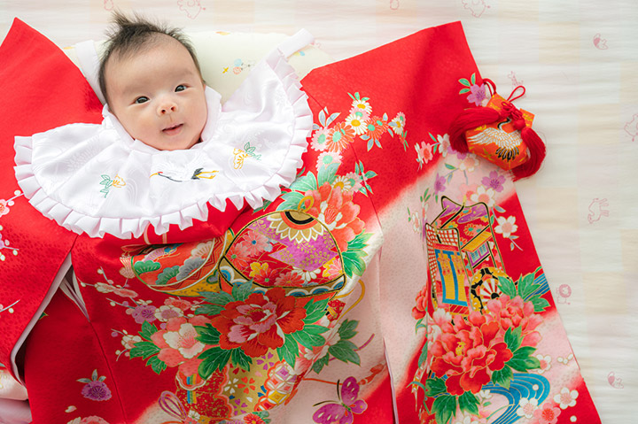 お宮参り 着物 女の子 服装 赤ちゃん 産着 掛け着 祝い着 初着 水色 御所車