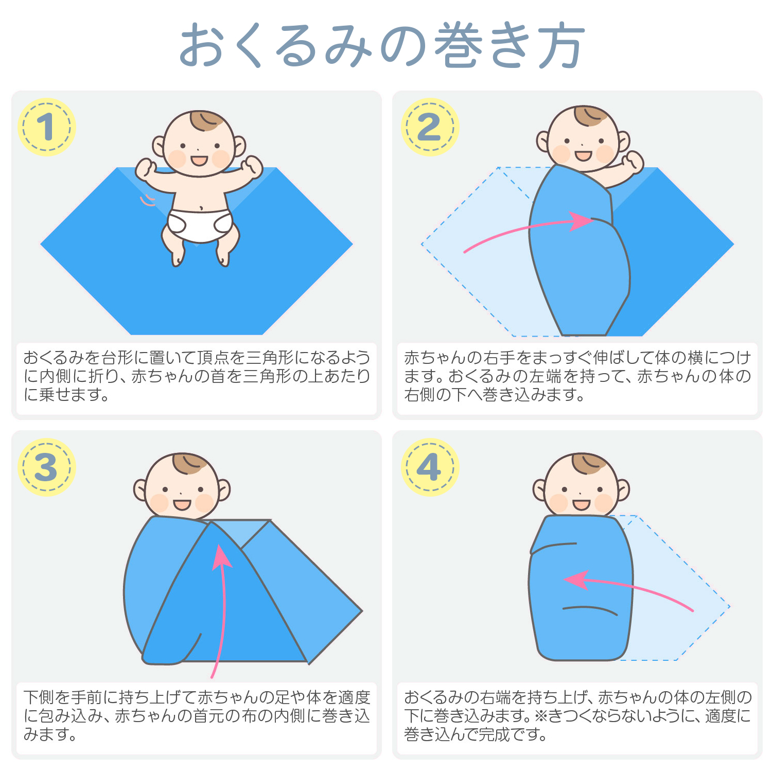 おくるみの巻き方 : 生後1ヶ月の新生児の寝かしつけに役立つおくるみの巻き方ガイドStella Mimore ステラミモア