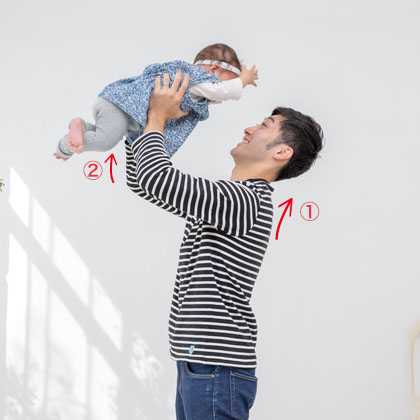 高い高いで喜ぶ赤ちゃんイラスト・フリー素材なら「シンテリ」