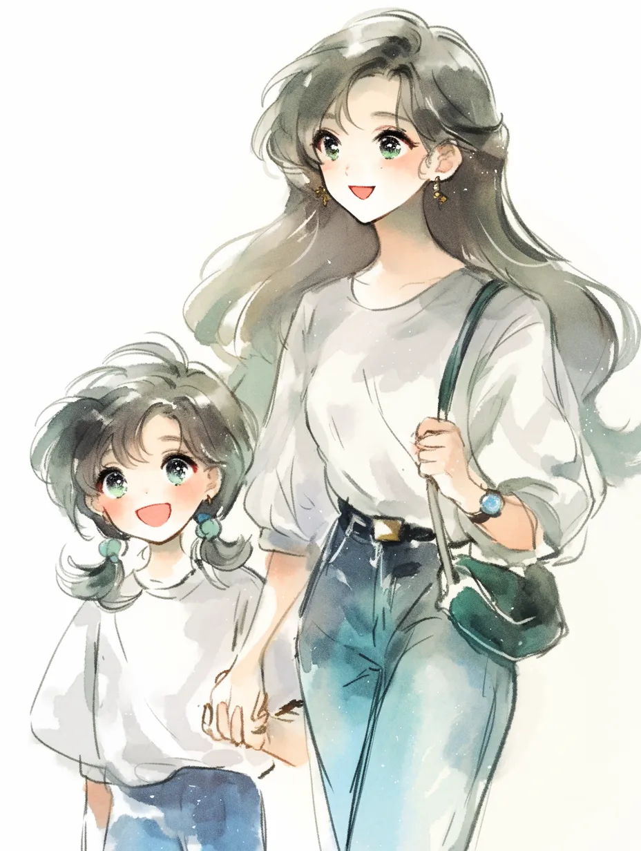 花に囲まれた後ろ姿親子イラスト・フリー素材なら「シンテリ」