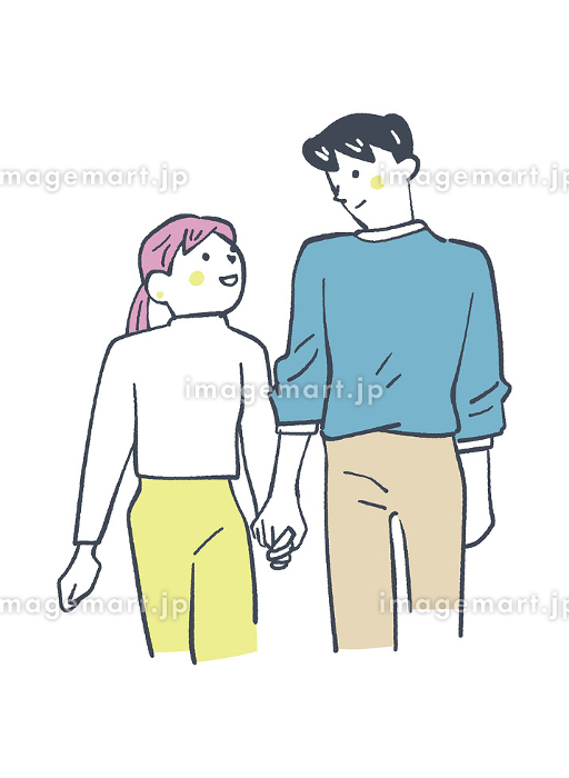 手をつなぐ線画カップルイラストベクトル手描きの白い背景で隔離のイラスト素材・ベクター Image 182263738