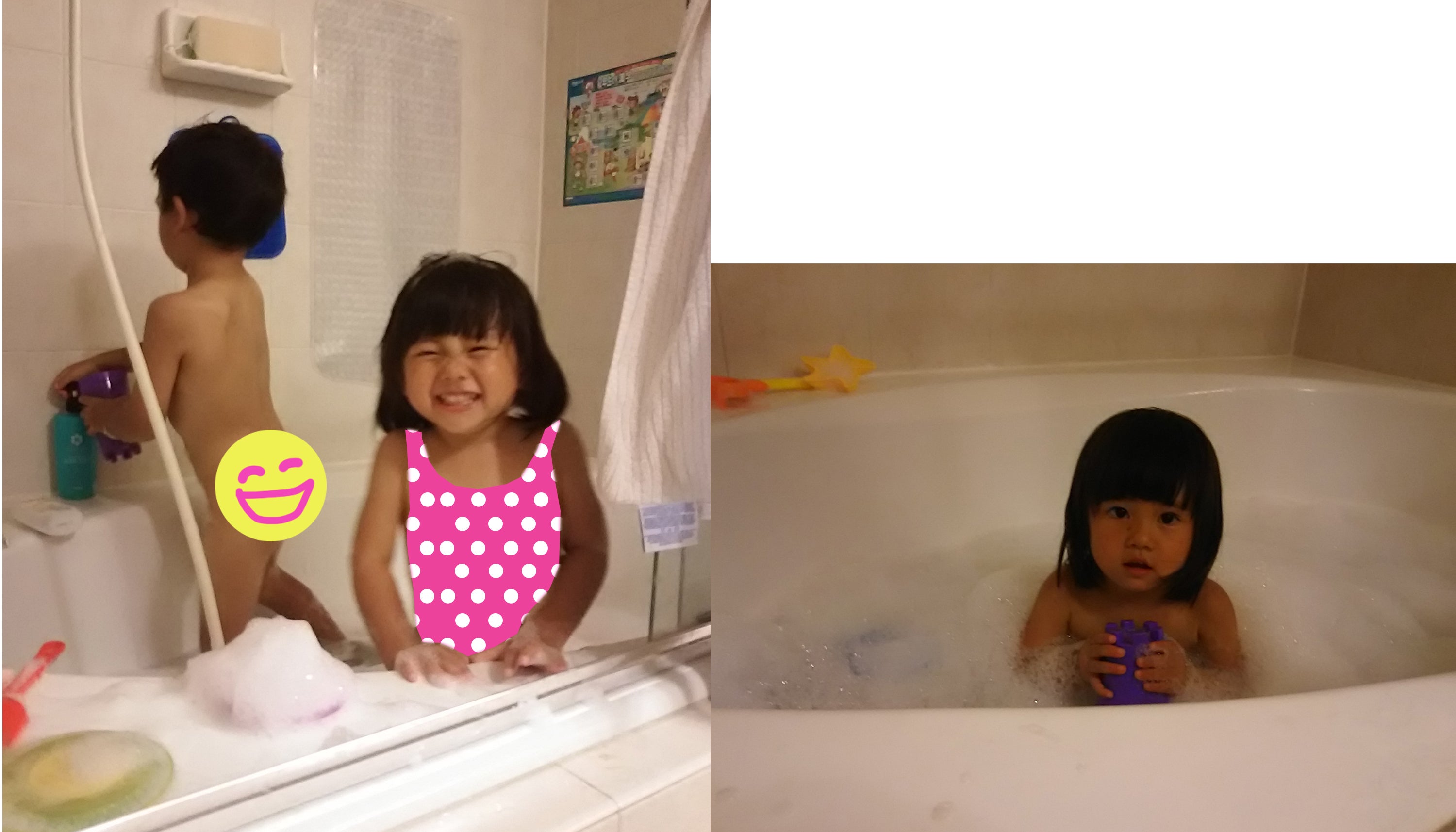 お風呂に入っているサイドビューの女の子Premium写真