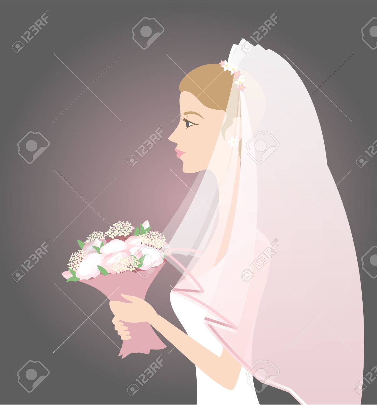 花嫁の後ろ姿、ベール有、ウエディング、Wedding 、結婚、ブライダル、ウエルカムボードのイラスト素材75045844- PIXTA