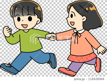 新緑の公園を手を繋いで走る女の子 10264008918 の写真・イラスト素材アマナイメージズ