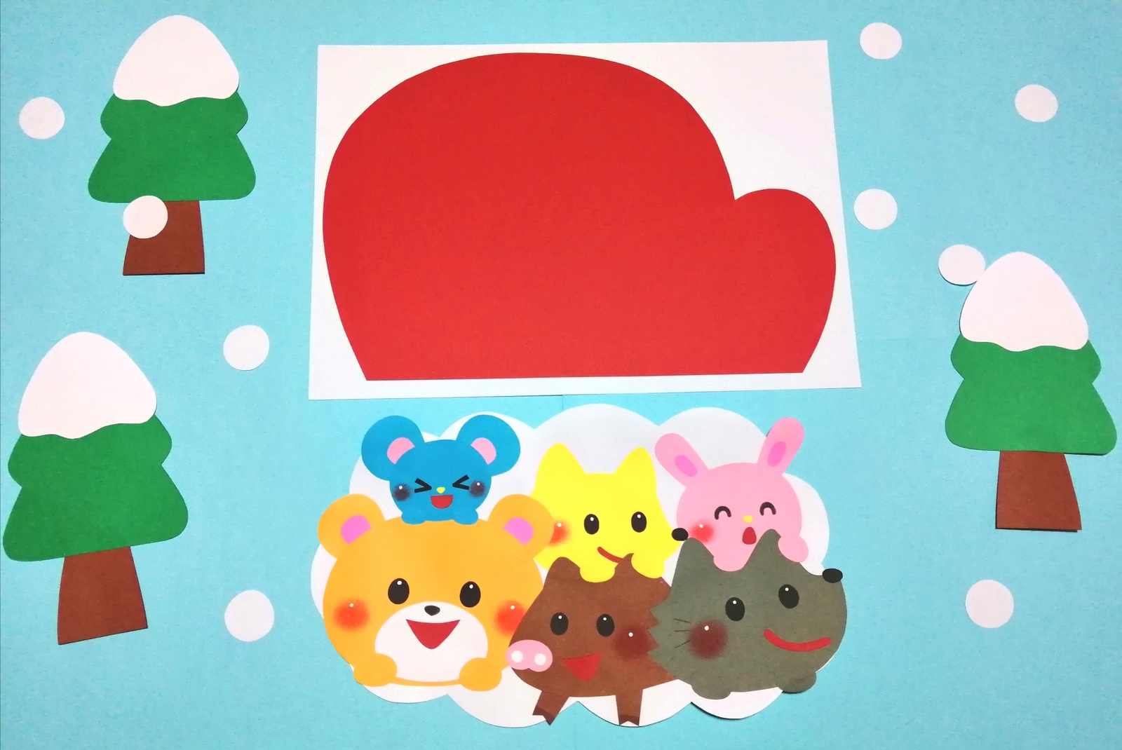 冬の壁面飾り てぶくろ 保育園 幼稚園 介護施設 ヒツジさんのあったか手袋』 壁面飾り 可愛いヒツジさん達がミトンの編み物をしています。子ども達が絵を描いたミトンも一緒に飾りましょう🐏 季刊保育雑誌「パプリカ」Gakken2023年秋号に掲載して頂きました。学研