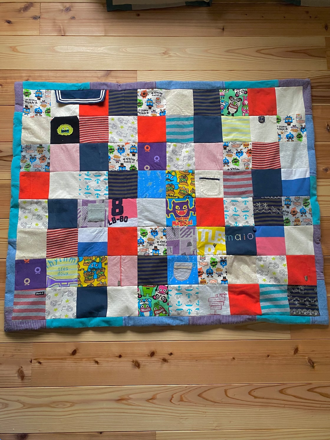 Kid's キッズ Remakeリメイク テキスタイル パッチワーク デザイン コットン イージーパンツ ツギハギ 古着 子供服 裏地