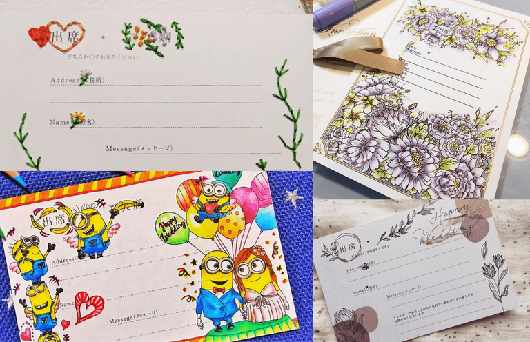 結婚式招待状返信アート 手描きアートオーダー受付中- りぽぽ⋆手描き𝒂𝒓𝒕 🎨minne byGMOペパボ国内最大級のハンドメイド・手作り通販サイト