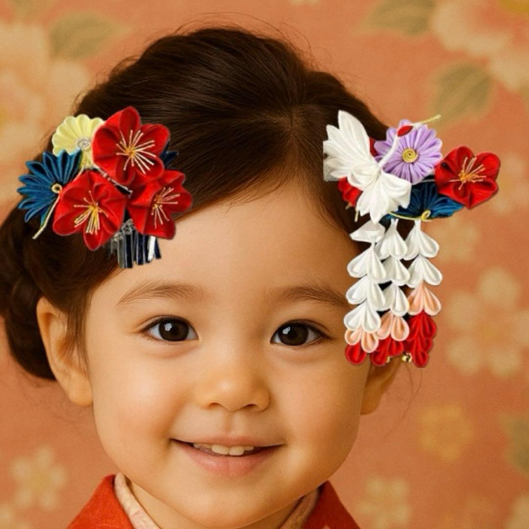 つまみ細工七五三髪飾り✨, 3歳様向け❤︎, 可愛い新色出ました✨✨✨, パーツを選んで組んでいく作業が楽しいっ💓,つまみ細工,七五三,七五三髪飾り,七五三3歳