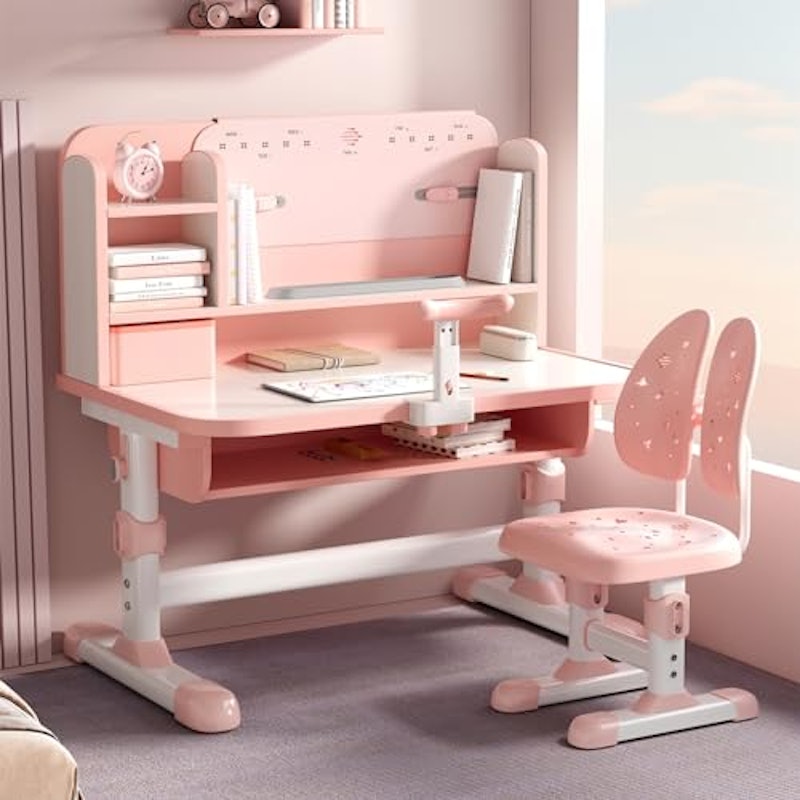 可愛いツートンカラー女の子用学習机セット