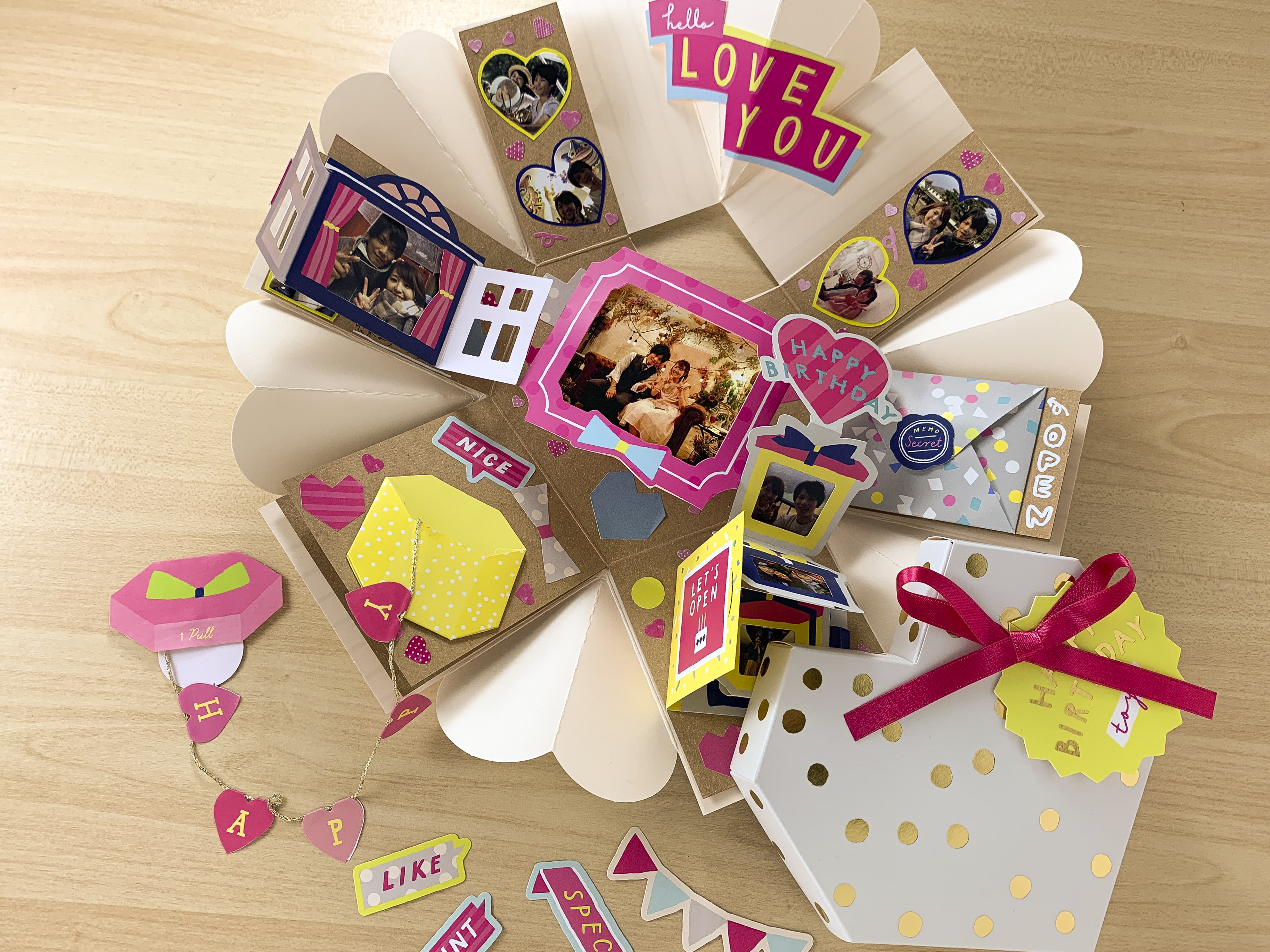 DIY サプライズボックス 手作りアルバム スクラップブック 爆発ボックス バレンタインデー 誕生日 結婚記念日 プレゼント インスタ映え 六角型デザイン かわいい カード ハンドメイド 写真 ラブメモリー 簡単 デコレーション付き ENSYA彼氏彼女のプレゼント通販店PAVO