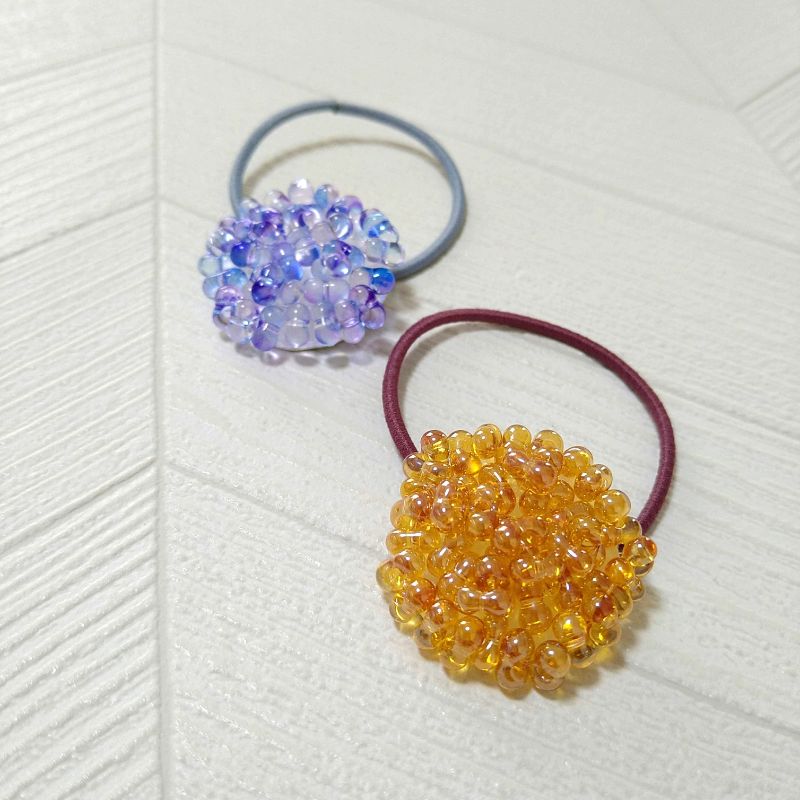 材料すべて100均！ビーズとぽんぽんのチュールリボンヘアゴム作り方♪ 100均DIY キッズ 簡単手芸 DIY Tulle Hair Bows2styles