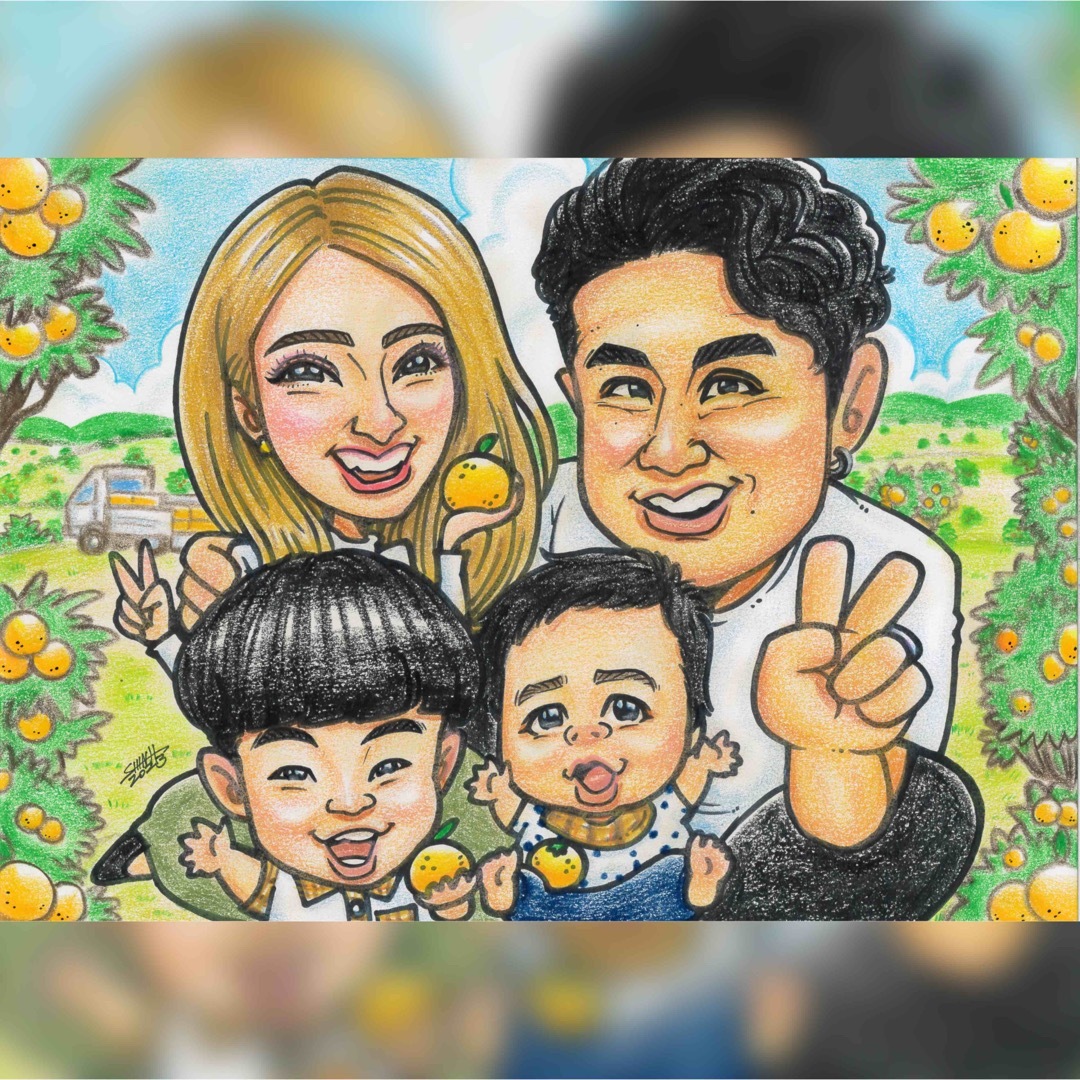 No.3905 Tanno Familyイラストのある暮らし家族写真5人家族似顔絵オーダー似顔絵イラスト