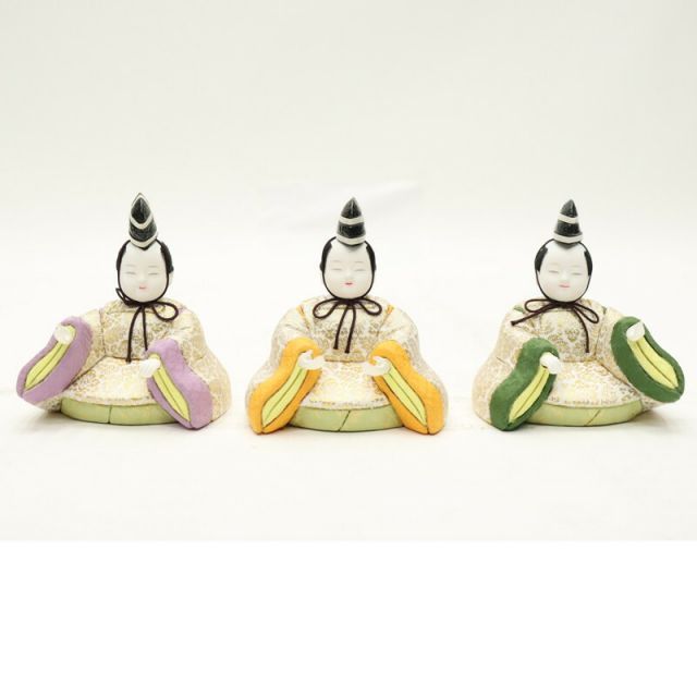 雛人形 正絹金襴 手造り木製頭 官女 随身 仕丁 五人ばやし 木製共箱