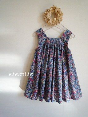 ハンドメイドリバティワンピース リバティプリントタナローン ワンピース 100サイズ 花柄 ハンドメイド 子供服 mikos.box