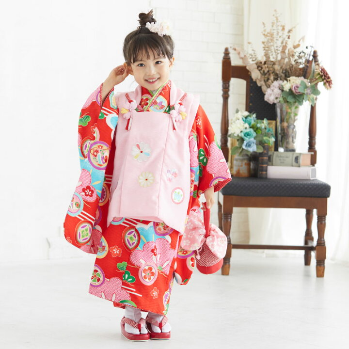 Amazonキャサリンコテージ 七五三 女の子 被布セット 3歳用 着物・被布・肌襦袢 3点セット PC867 100cm いにしえ華車桃×紅赤被布 LTAK着物・浴衣 通販