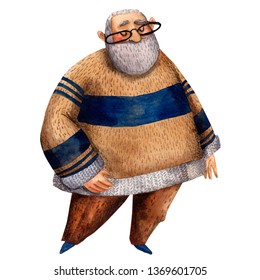 パソコン入力の作業をする男性・おじいちゃん ソフト子供と動物のイラスト屋さん わたなべふみ