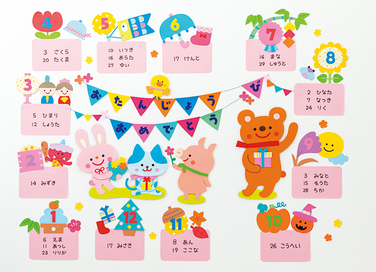 春には欠かせない、お誕生表！ Paprika パプリカ では、ただかわいいだけでなく、こういった壁面から、保育を広げていただけたら！と思ってご提案しています。数字に興味を持てるように言葉をかけたり、どの動物が好き？と子どもとの会話を楽しんだり。作ったご感想など