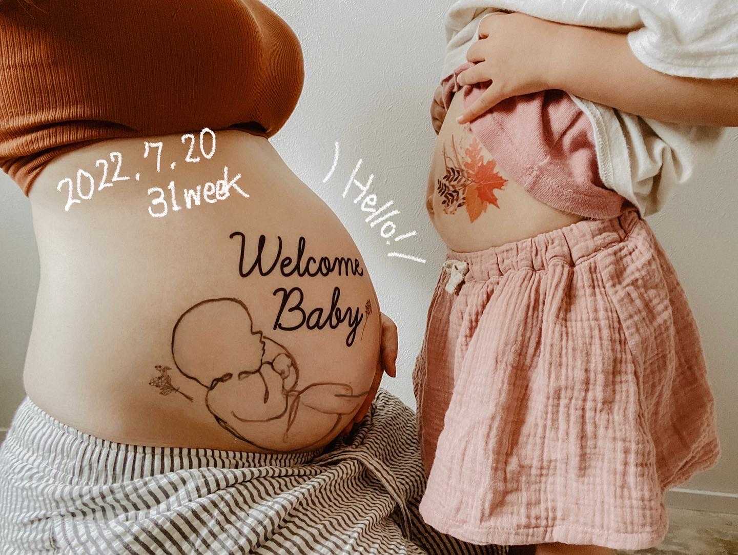 コウノトリ風手書きベリーペイントシール マタニティペイントシールPay ID