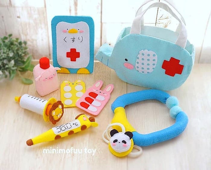 フェルトのお医者さんセット 知育 幼児 保育 ごっこ遊び ぞう パンダ 療育 保育園 幼稚園 おままごと 出産祝い おもちゃ・人形 ROSE PLUS通販 6167963Creema クリーマ