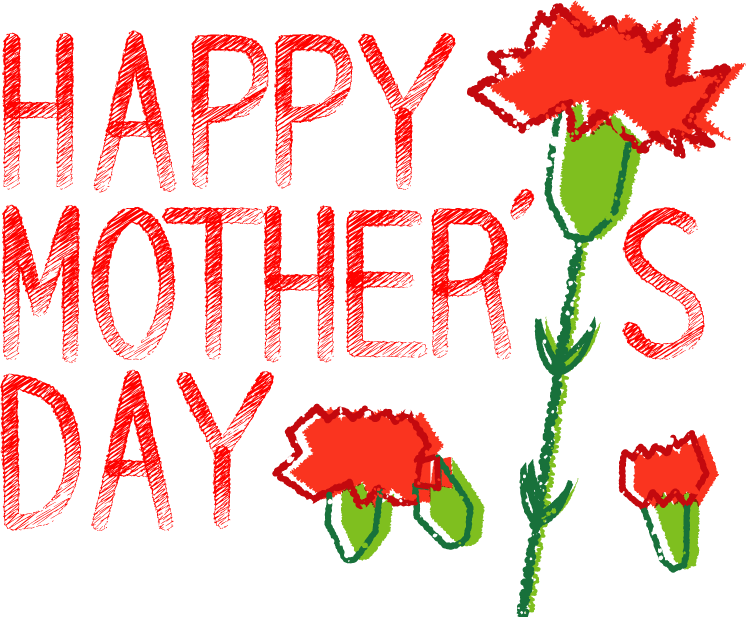 母の日・カーネーションと「Mother's Day」文字イラストフリー素材 イラストミント