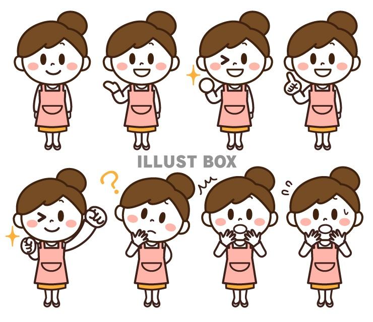 エプロン姿の女性 介護士・栄養士・保育士・主婦 無料イラスト2