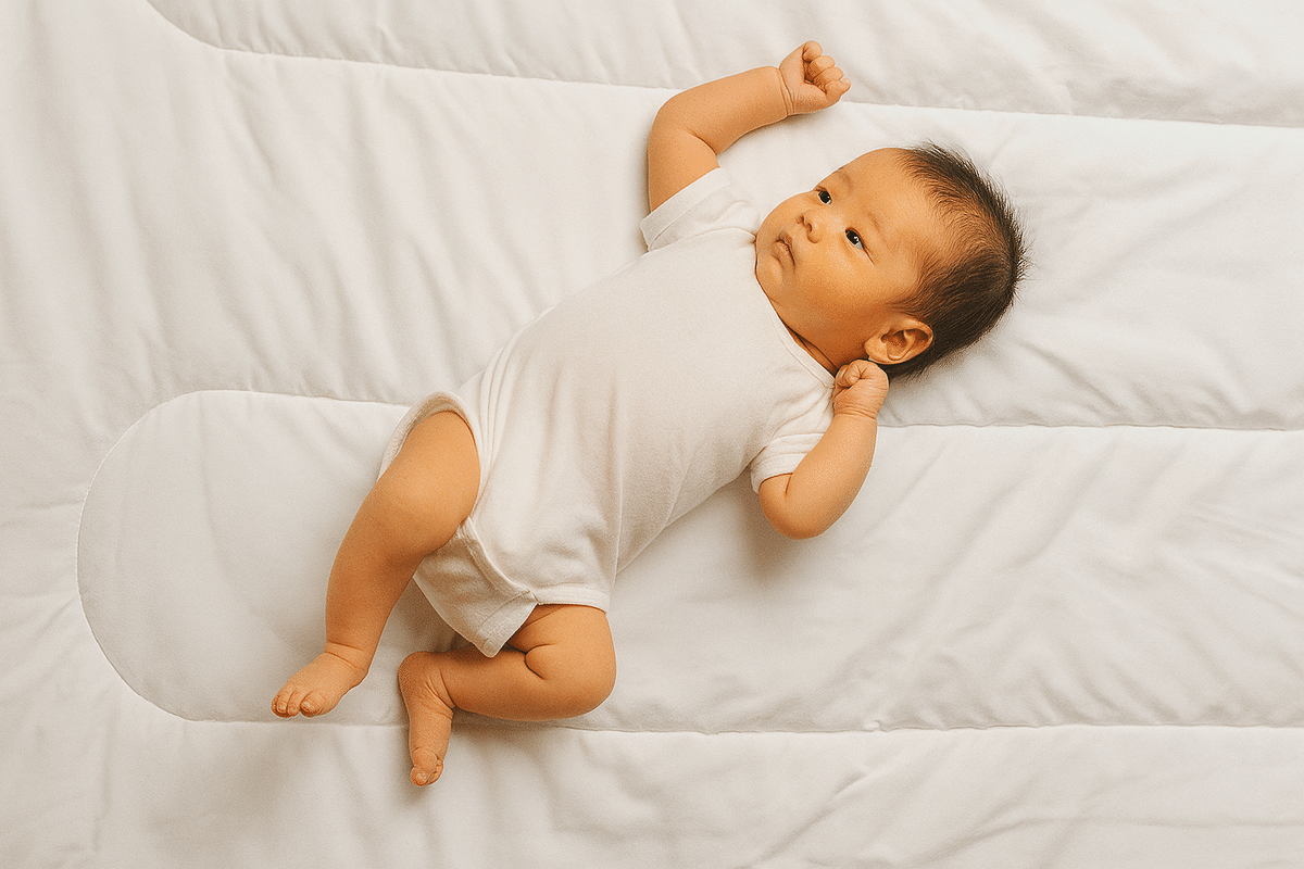 ７ヶ月ごろの赤ちゃん 手で足を持って口に持っていくことができるようになります この時両手で片方の足を持って 口に持っていって舐めれるようにしてあげるといいです ＜効果＞ ・反りグセに 首の後ろがしっかり伸びて 肩が下がり 手が前に出てきやすくなります ・むき