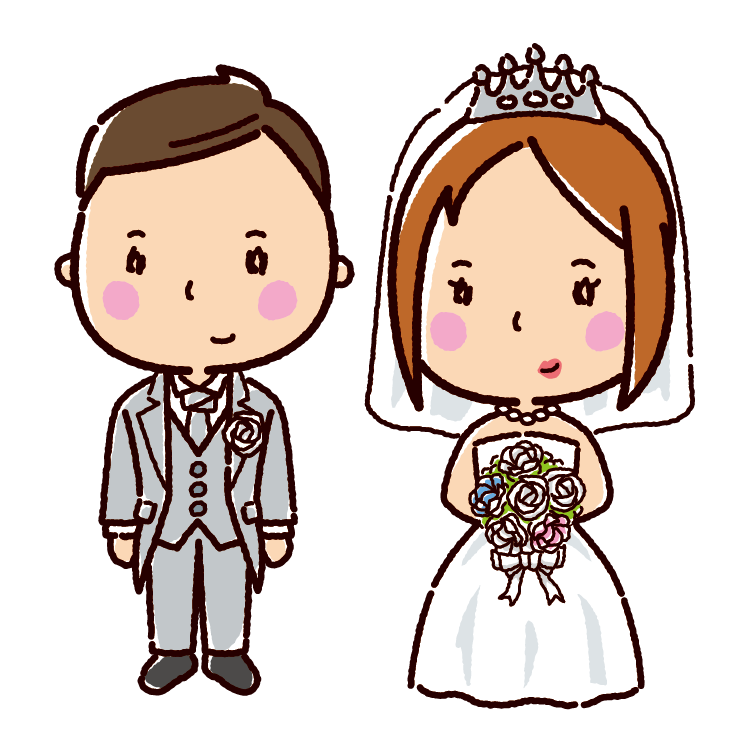 結婚式のイラストです。ちょうど面白い夫婦新郎新婦結婚式ピンク背景ハート ベクトル芸術後からダンスします。のイラスト素材・ベクター Image81814595